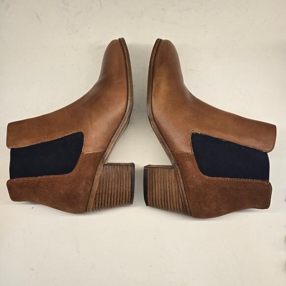 Boden Caramel Leather & Suede Heeled Chelsea Boots with Navy Gore, EU 40 - US 9 - Picture 3 of 13